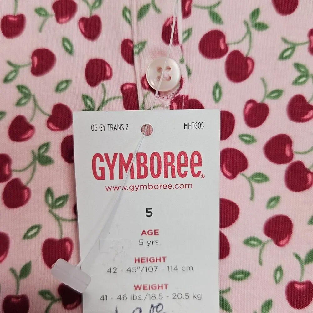 Vintage Gymboree Top Girls Size 5 Pink Red Polo Cherry Pie Line All Over Print